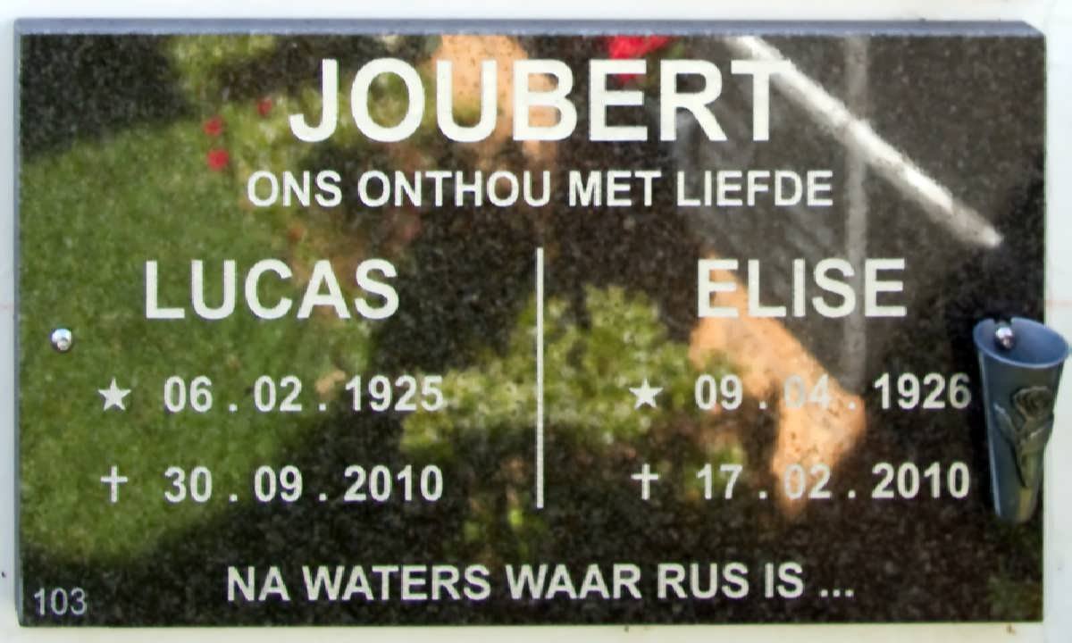 JOUBERT Lucas 1925-2010 &amp; Elise 1926-2010