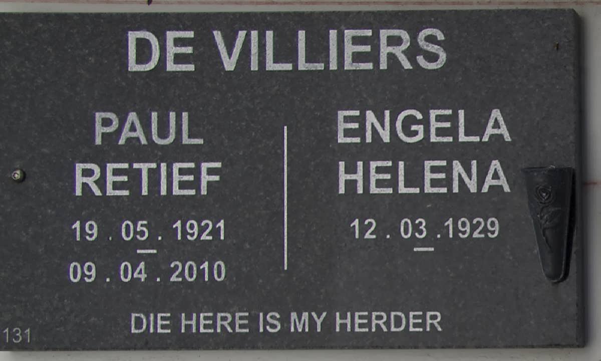 VILLIERS Paul Retief, de 1921-2010 &amp; Engela Helena 1929-