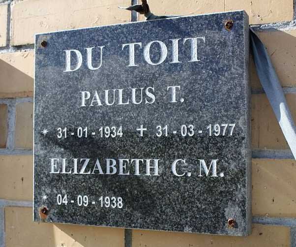 TOIT Paulus T., du 1934-1977 &amp; Elizabeth C.M. 1938-