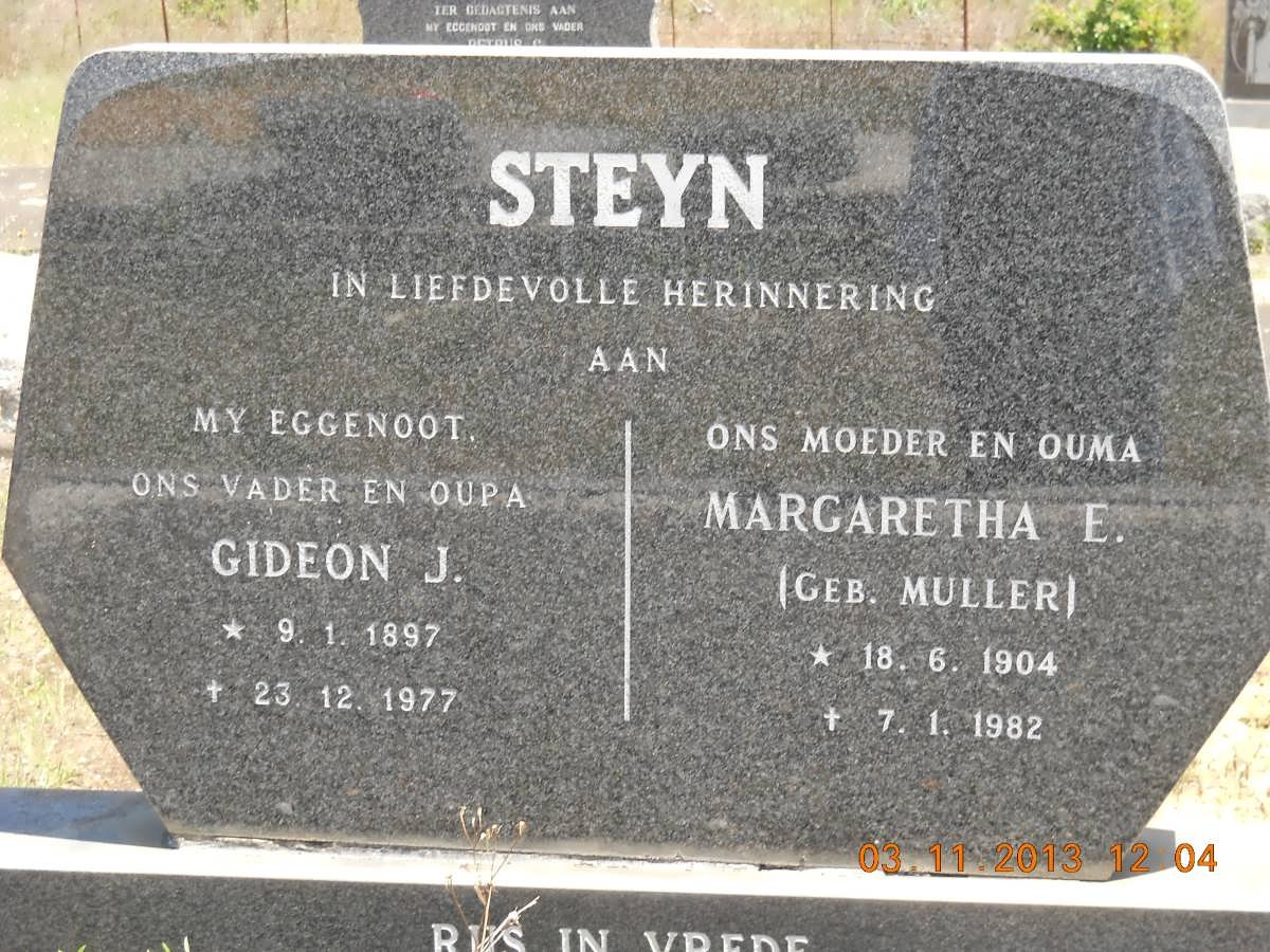 STEYN Gideon J. 1897-1977 &amp; Margaretha E. MULLER 1904-1982
