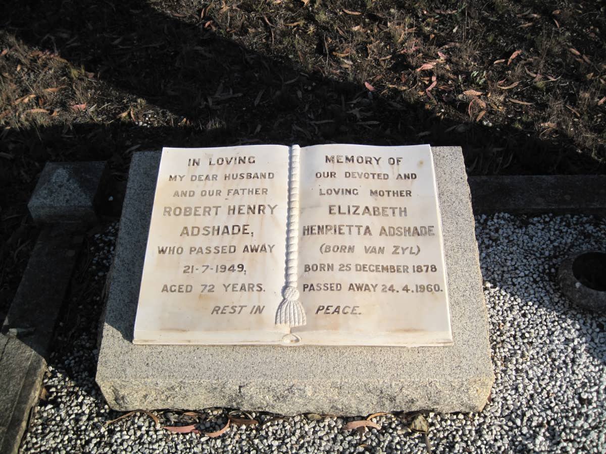 ADSHADE Robert Henry -1949 &amp; Elizabeth Henrietta VAN ZYL 1878-1960