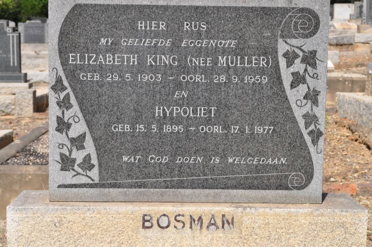 BOSMAN Hypoliet 1895-1977 &amp; Elizabeth King MULLER 1903-1959