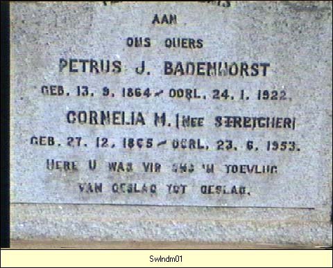 BADENHORST Petrus J. 1864-1922 &amp; Cornelia M. STREICHER 1865-1963