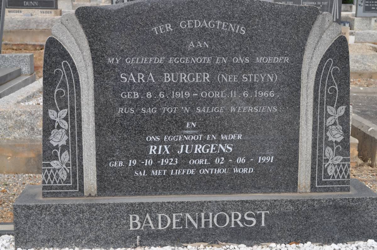 BADENHORST Rix Jurgens 1923-1991 &amp; Sara STEYN 1919-1966