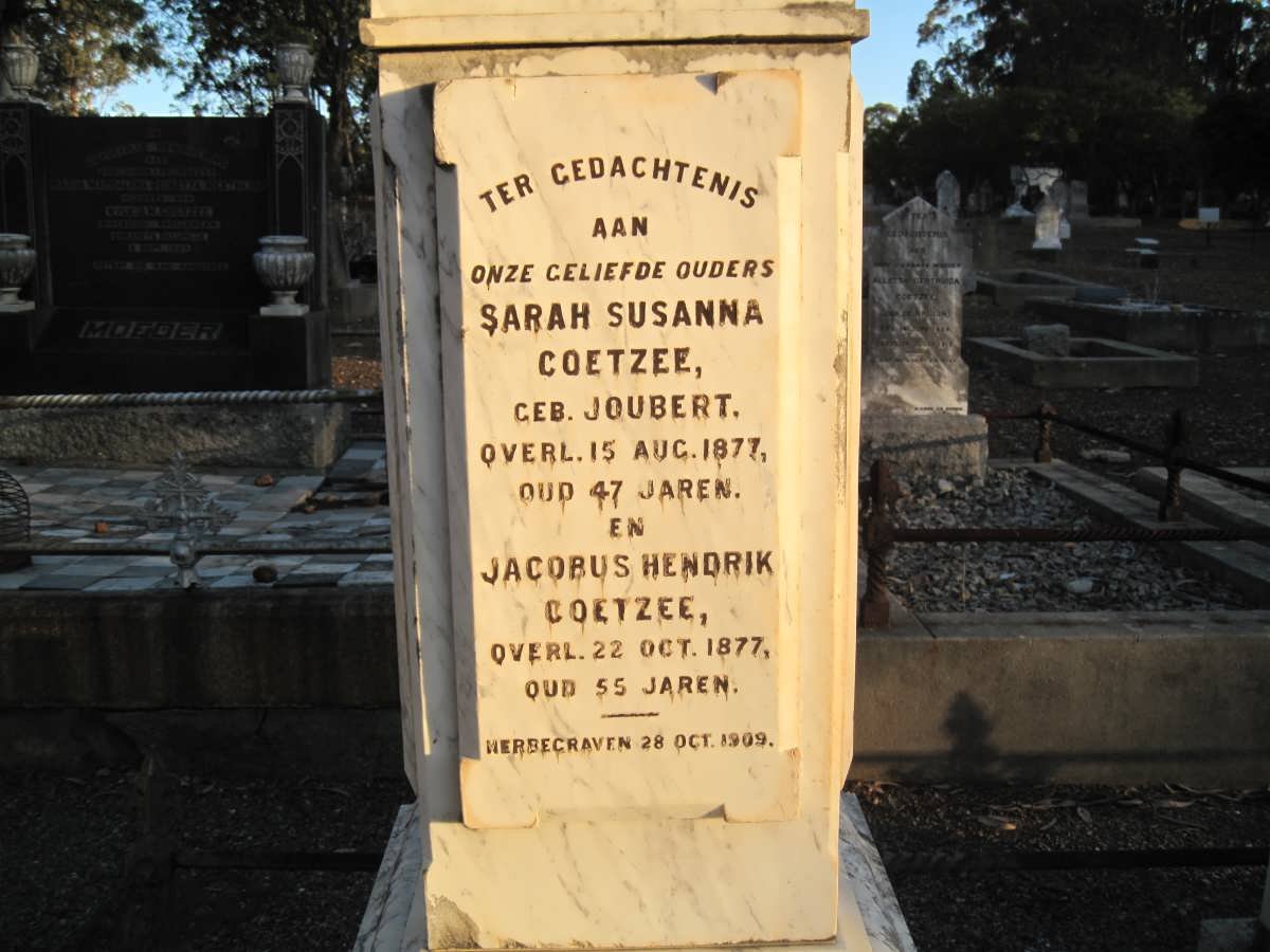 COETZEE Jacobus Hendrik -1877 &amp; Sarah Susanna JOUBERT -1877