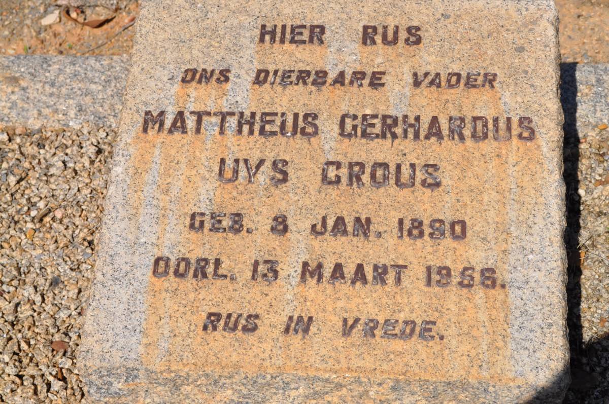 CROUS Mattheus Gerhardus Uys 1890-1956