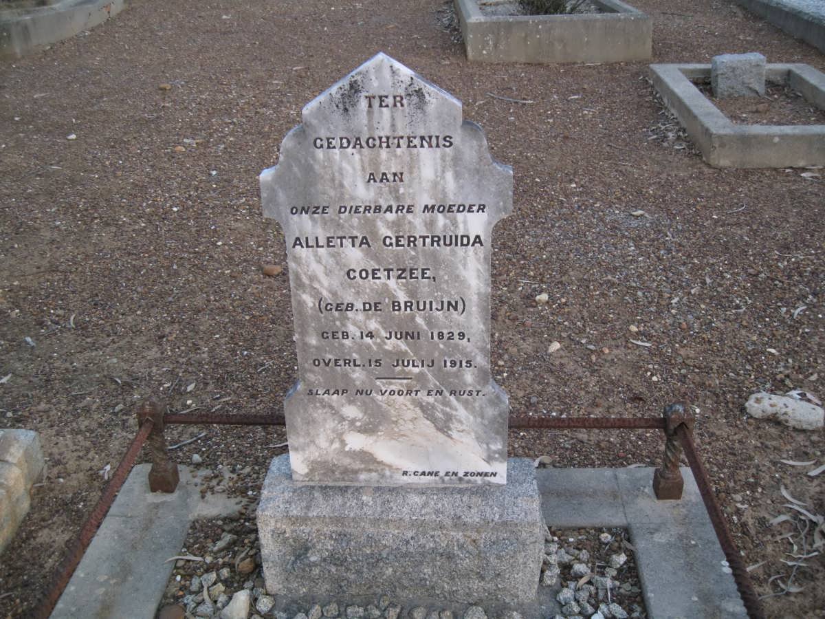 COETZEE Alletta Gertruida nee DE BRUIJN 1829-1915