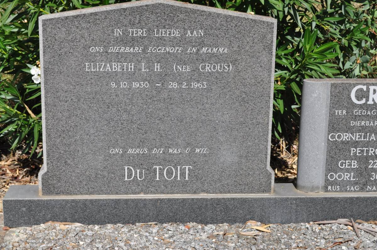 TOIT Elizabeth L.H., du nee CROUS 1930-1963 :: CROUS Cornelia Gertruida Petronella 1900-1986