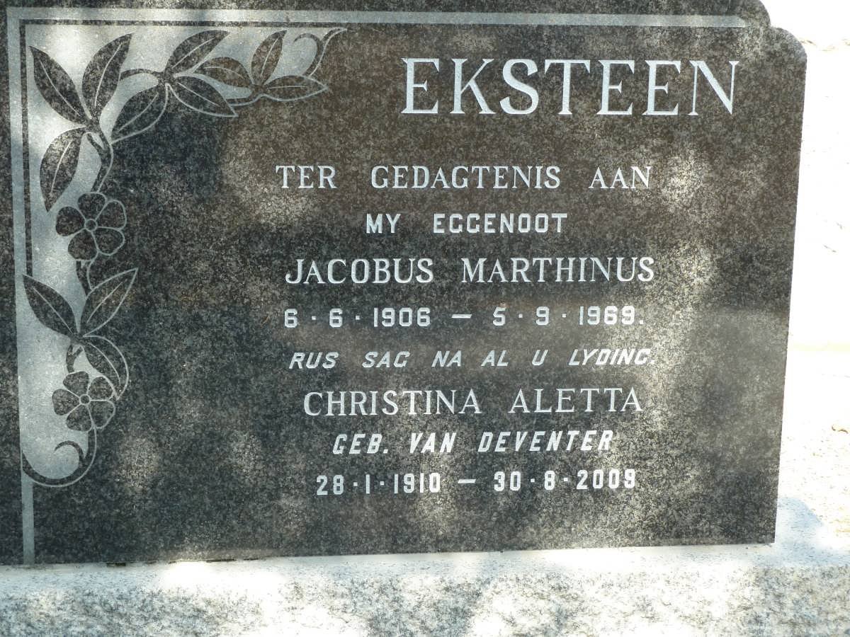 EKSTEEN Jacobus Marthinus 1906-1969 &amp; Christina Aletta VAN DEVENTER 1910-2009