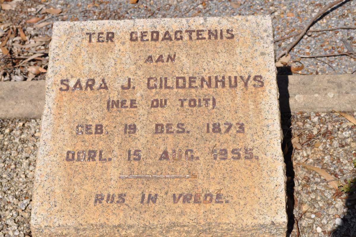 GILDENHUYS Sara J. nee DU TOIT 1873-1955