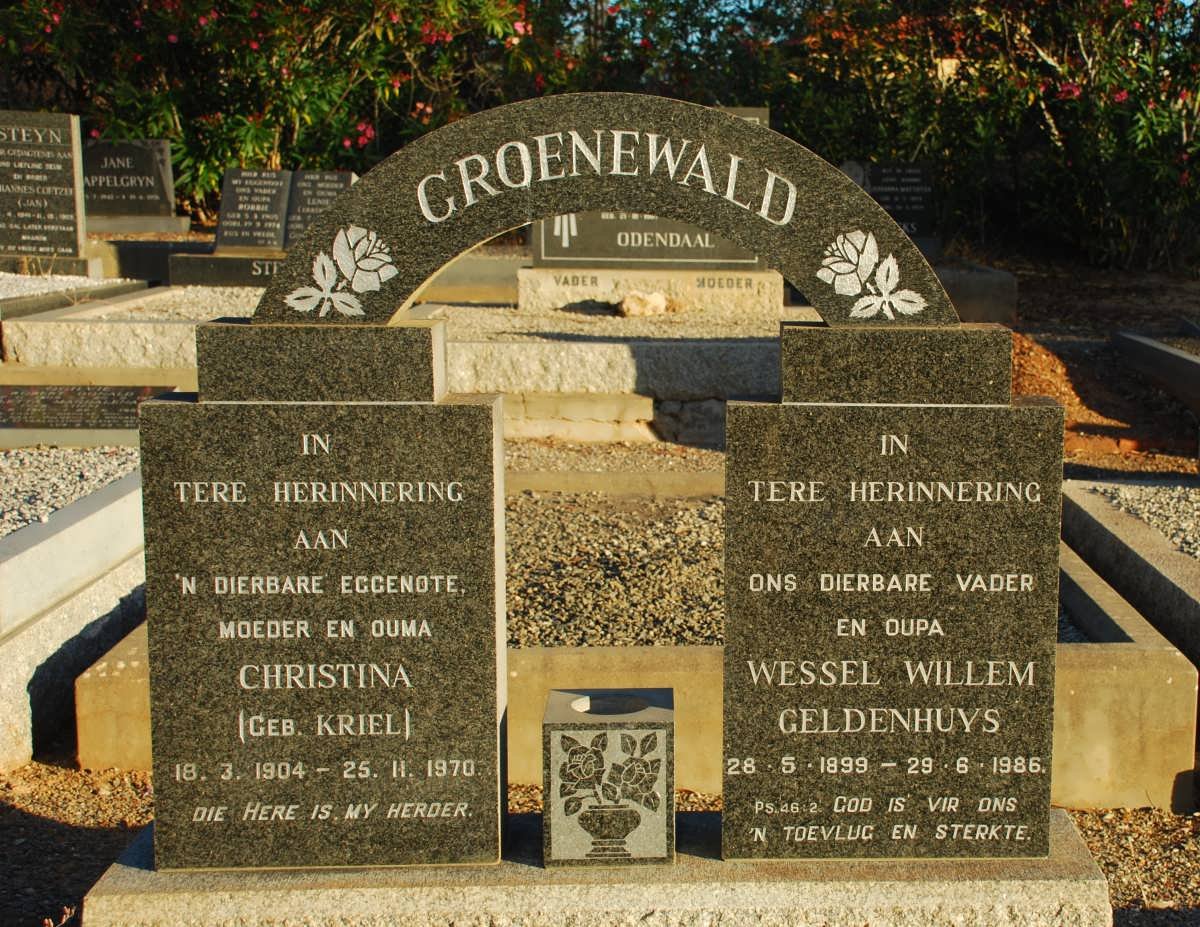 GROENEWALD Wessel Willem Geldenhuys 1899-1986 &amp; Christina KRIEL 1904-1970