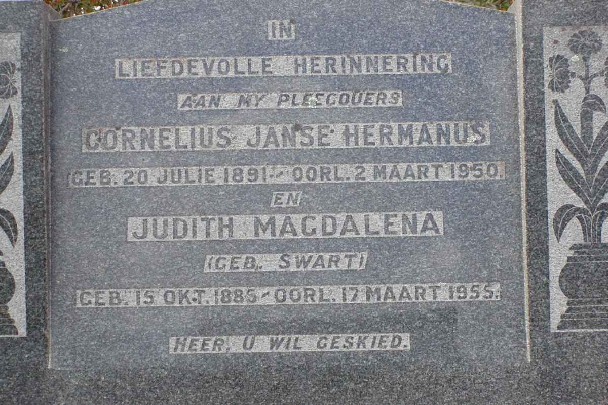 HERMANUS Cornelius Janse 1891-1950 &amp; Judith Magdalena SWART 1885-1955
