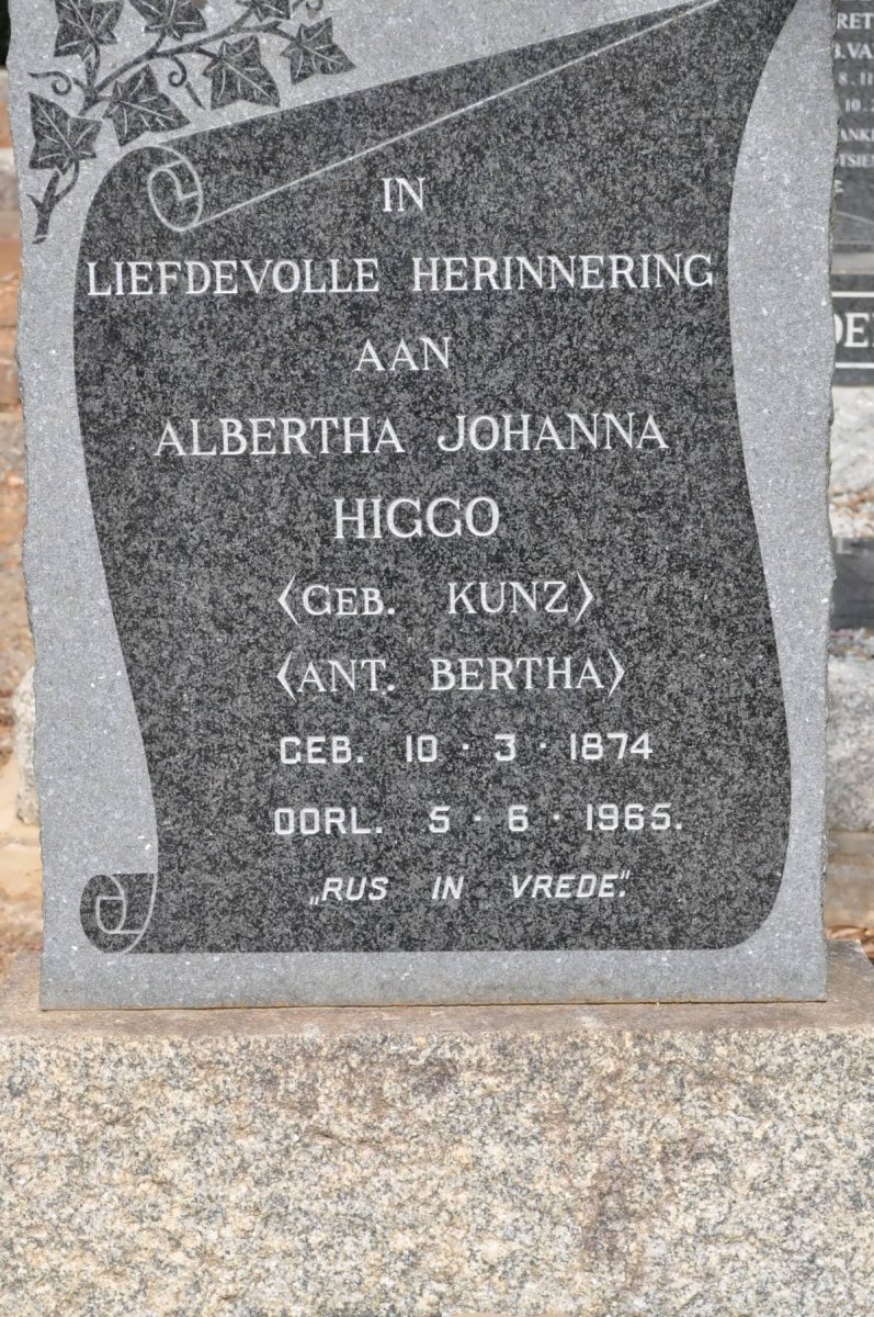 HIGGO Albertha Johanna nee KUNZ 1874-1965