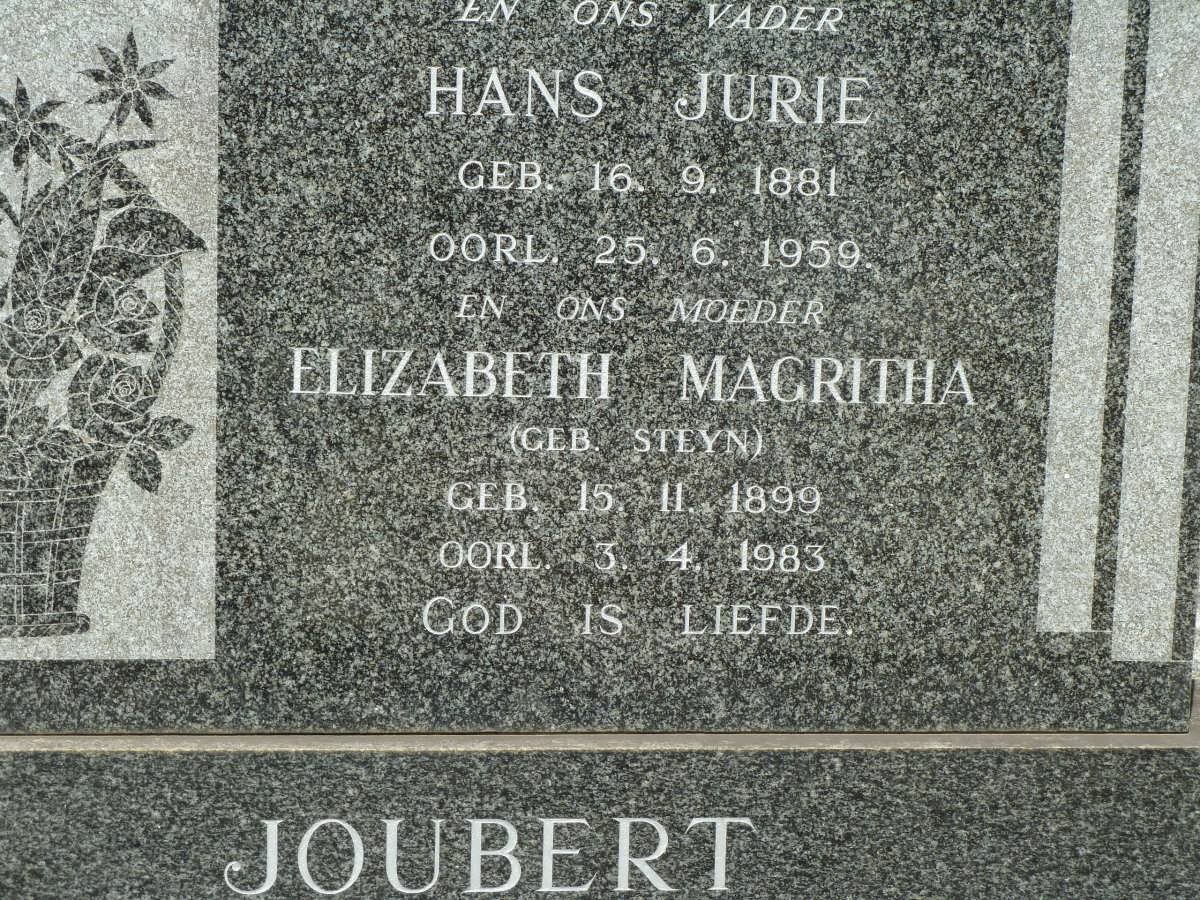 JOUBERT Hans Jurie 1881-1959 &amp; Elizabeth Magritha STEYN 1899-1983