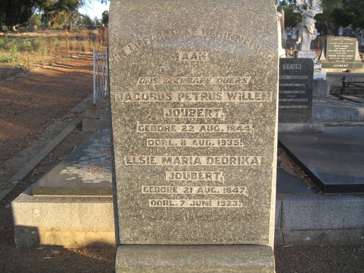 JOUBERT Jacobus Petrus Willem 1844-1935 &amp; Elsie Maria Dedrika 1847-1923