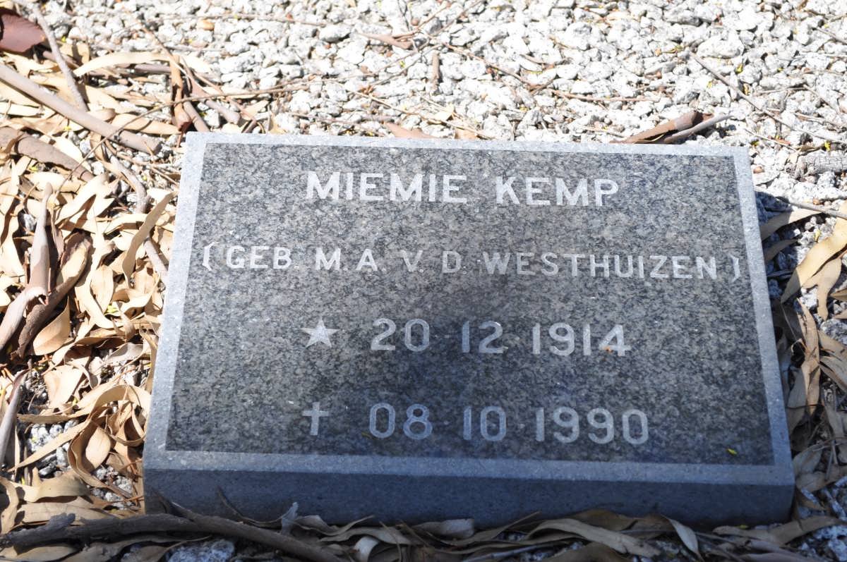 KEMP M.A. nee V.D. WESTHUIZEN 1914-1990