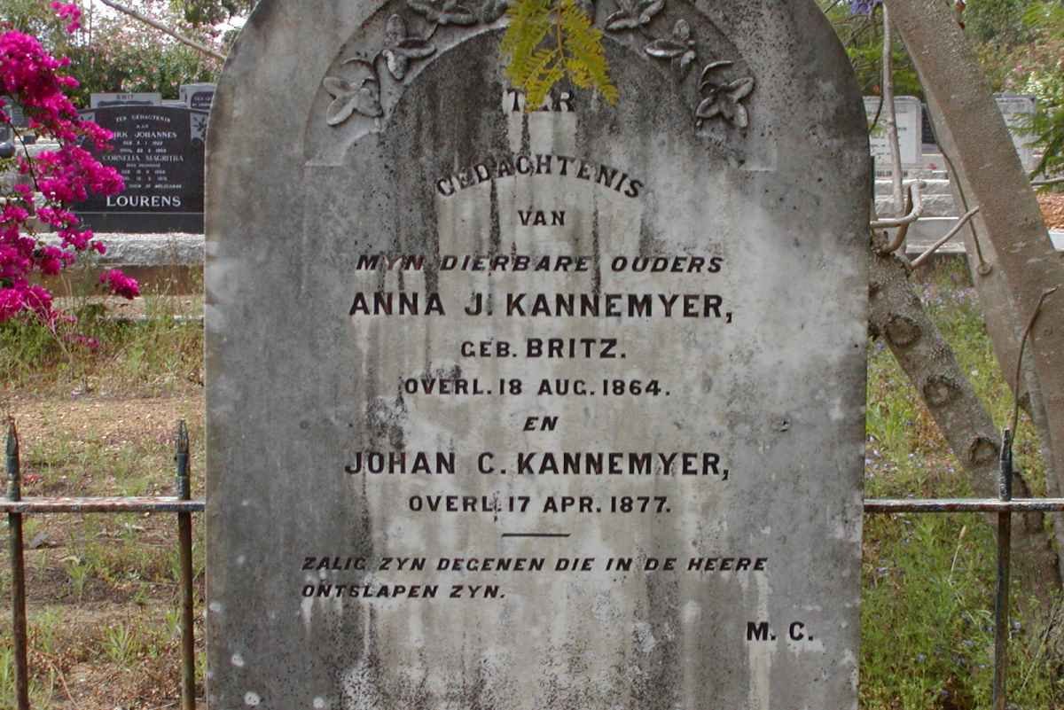 KANNEMYER Johan C. 1877 &amp; Anna J. BRITZ 1864