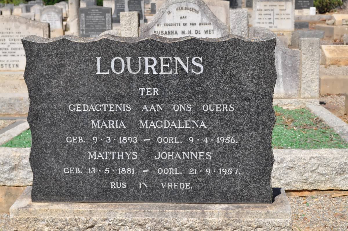 LOURENS Matthys Johannes 1881-1957 &amp; Maria Magdalena 1893-1956