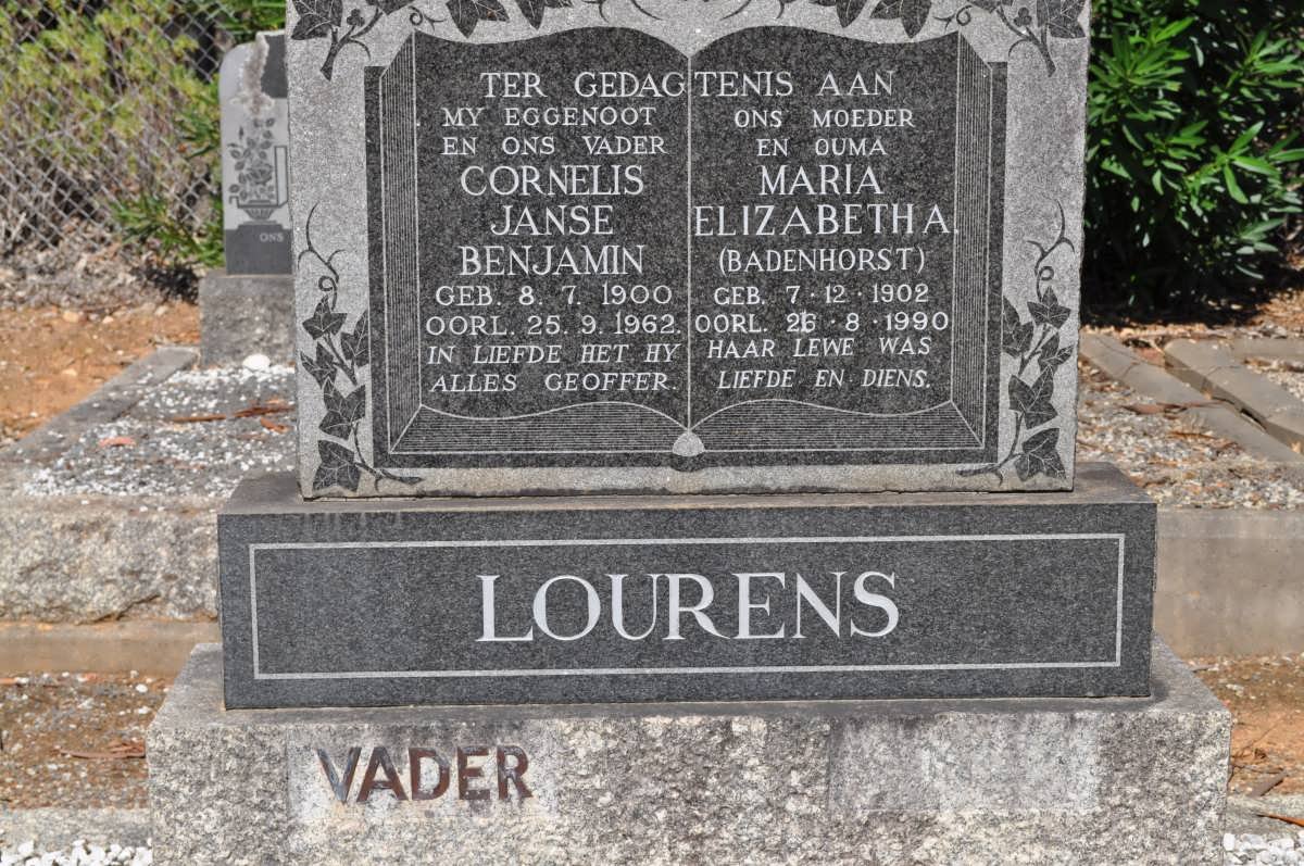 LOURENS Cornelis Janse Benjamin 1900-1962 &amp; Maria Elizabetha BADENHORST 1902-1990