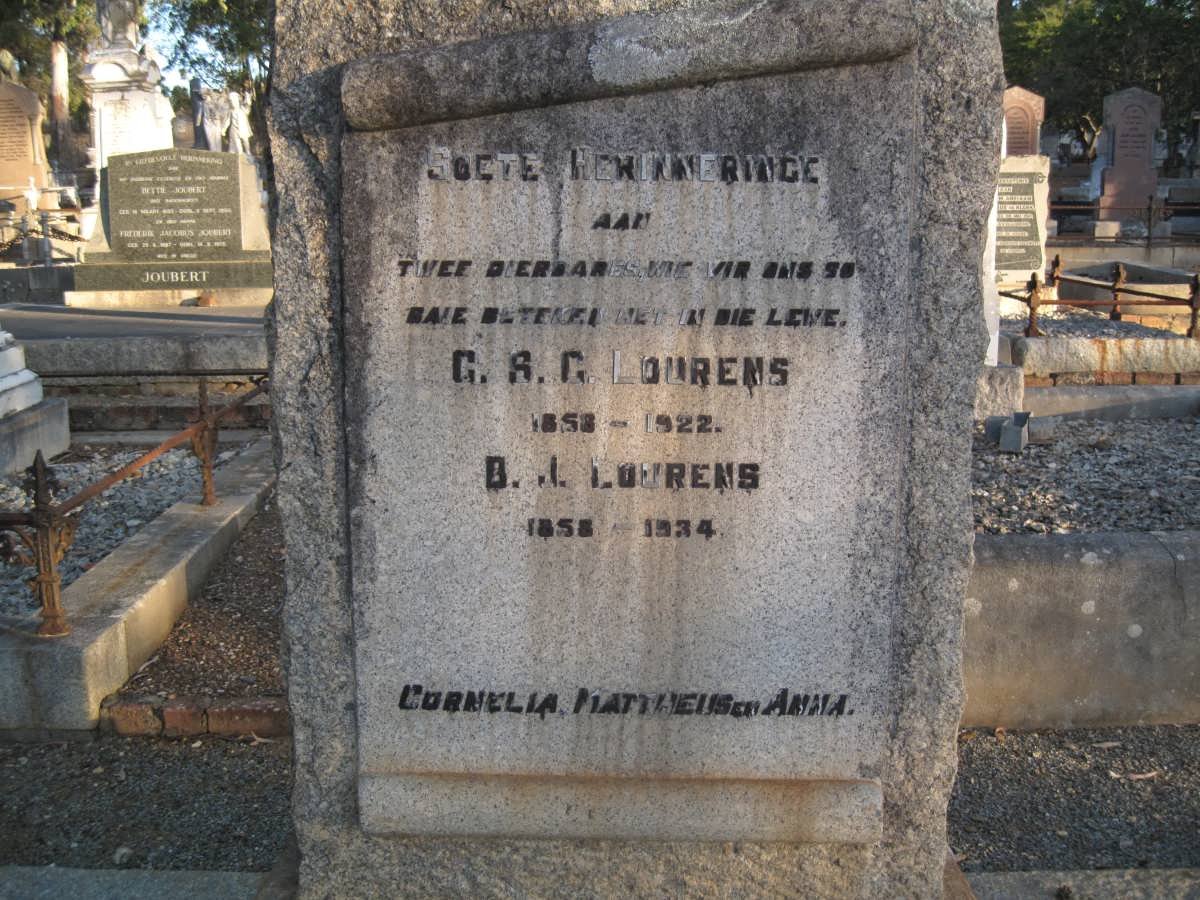 LOURENS G.B.G. 1858-1922 &amp; LOURENS B.J. 1858-1934