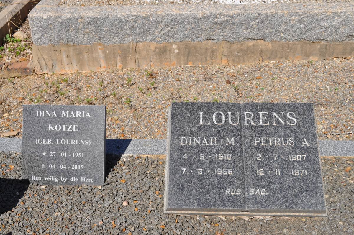 LOURENS Petrus A. 1907-1971 &amp; Dinah M. 1910-1956 :: KOTZE Dinah Maria nee LOURENS 1951-2005