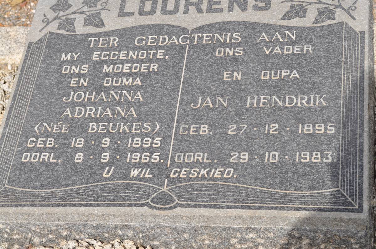 LOURENS Jan Hendrik 1895-1983 &amp; Johanna Adriana BEUKES 1895-1965