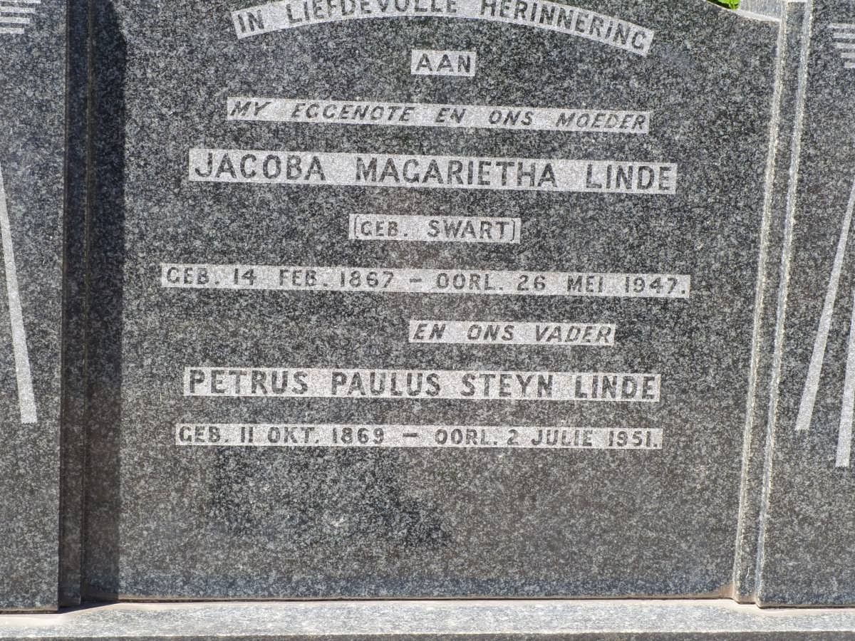 LINDE Petrus Paulus Steyn 1869-1951 &amp; Jacoba Magarietha SWART 1867-1947