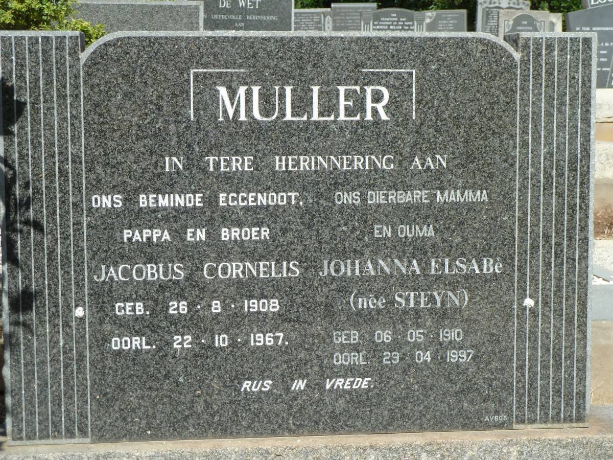 MULLER Jacobus Cornelis 1908-1967 &amp; Johanna Elsabé STEYN 1910-1997