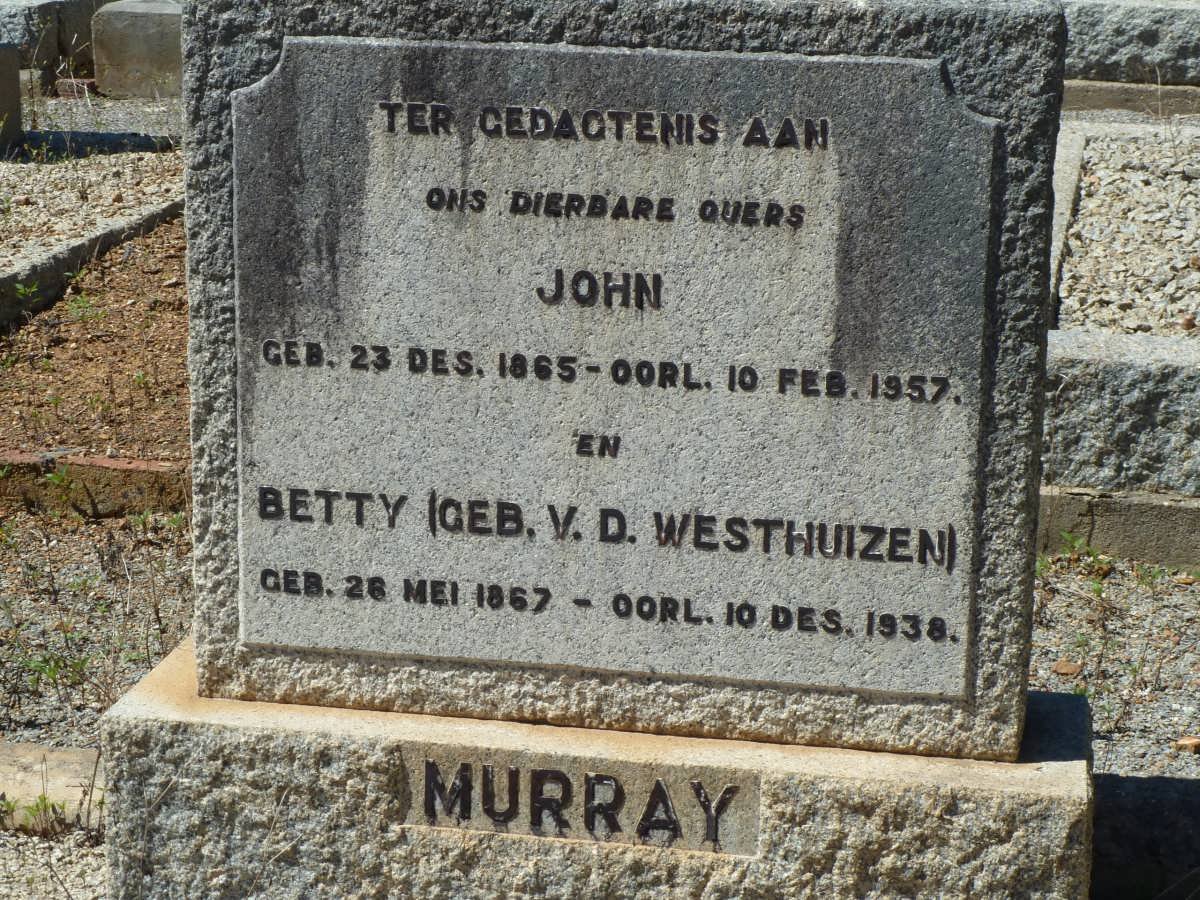 MURRAY John 1865-1957 &amp; Betty V.D. WESTHUIZEN 1867-1938