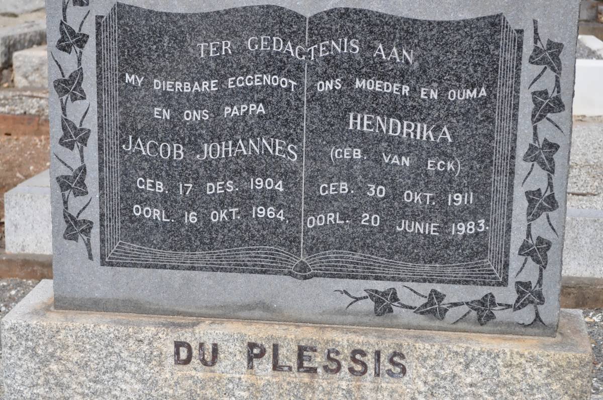 PLESSIS Jacob Johannes, du 1904-1964 &amp; Hendrika VAN ECK 1911-1983