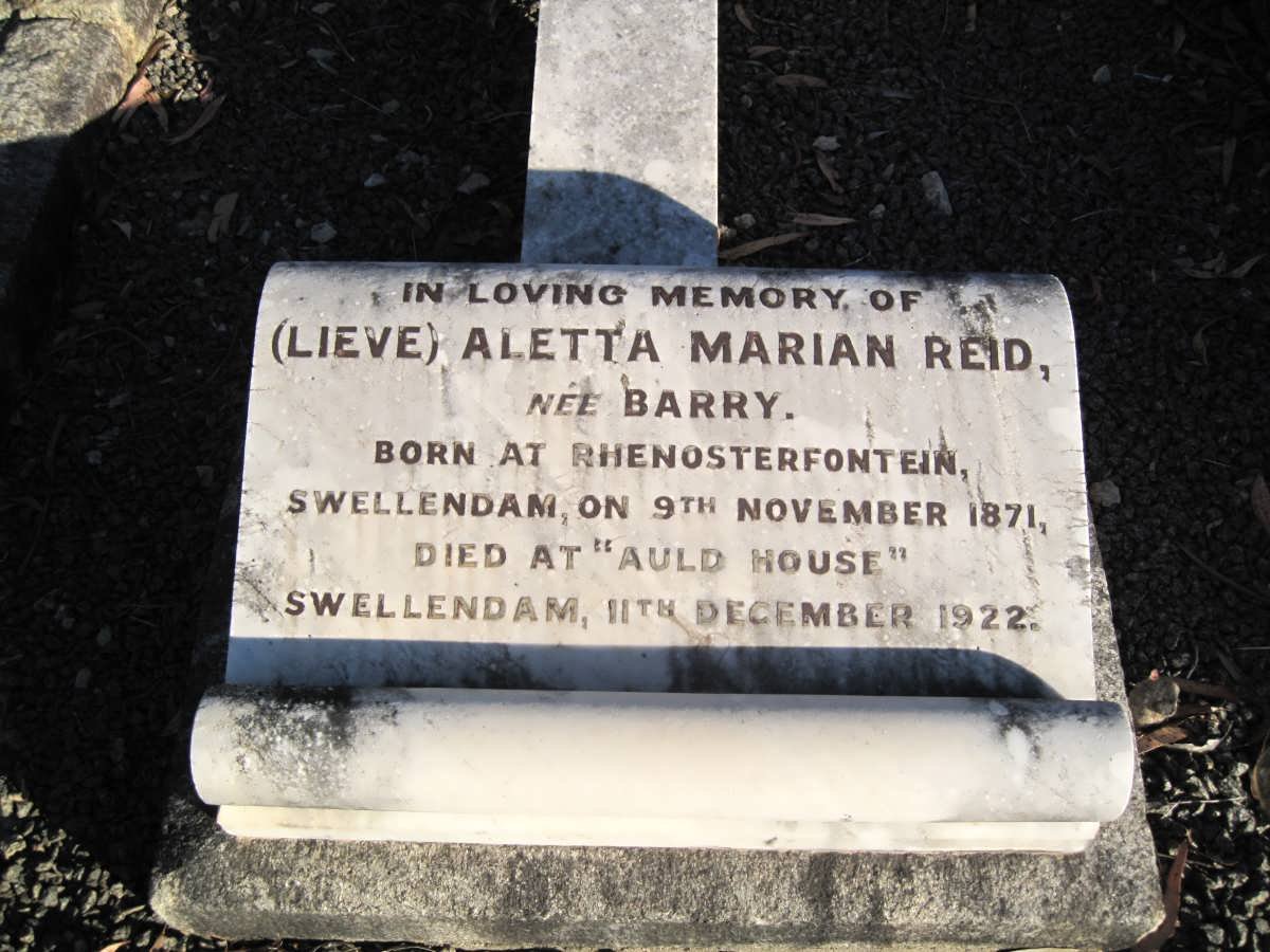 REID Aletta Marian nee BARRY 1871-1922