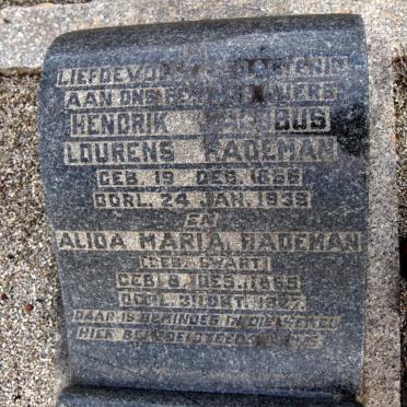 RADEMAN Hendrik Jacobus Lourens 1856-1939 &amp; Alida Maria SWART 1855-1927