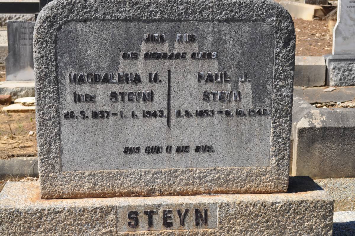 STEYN Paul J. 1853-1946 &amp; Magdalena M. STEYN 1857-1943