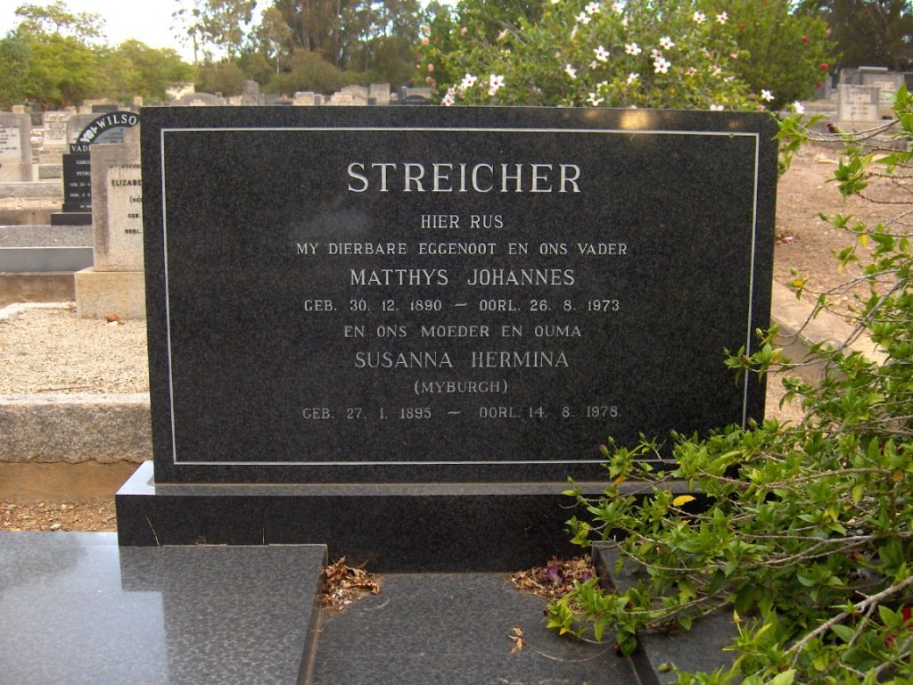 STREICHER Matthys Johannes 1890-1973 &amp; Susanna Hermina MYBURGH 1895-1978