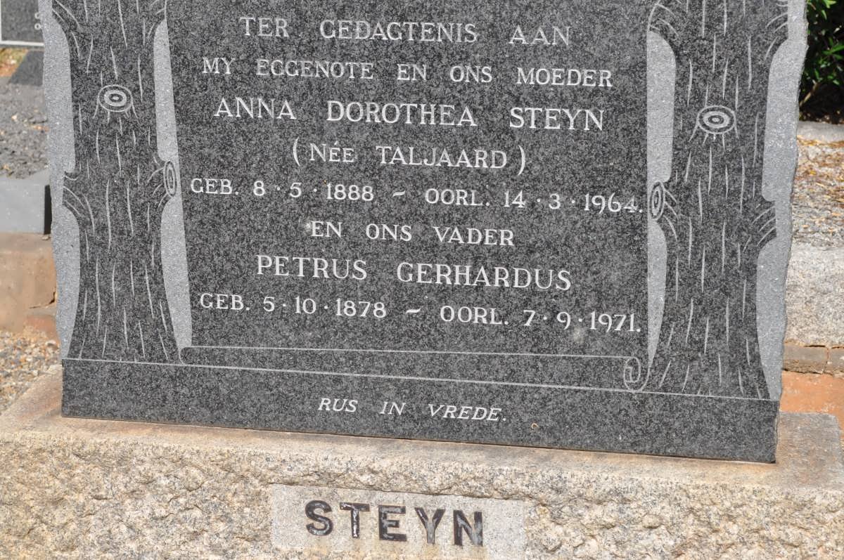 STEYN Petrus Gerhardus 1878-1971 &amp; Anna Dorothea TALJAARD 1888-1964