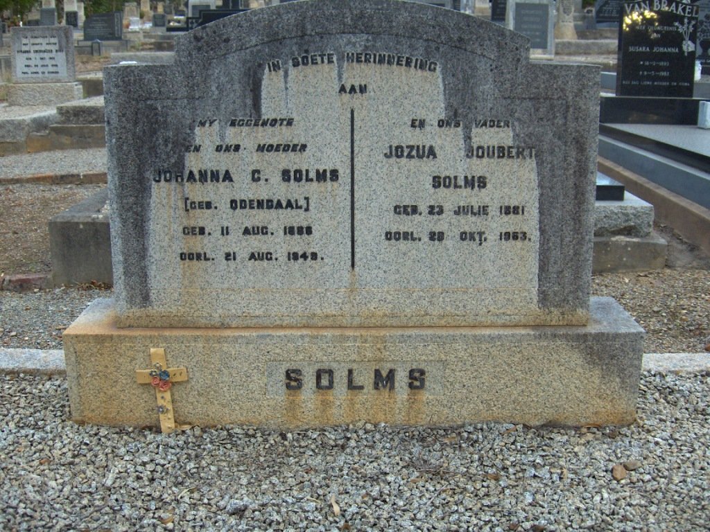 SOLMS Jozua Joubert 1881-1963 &amp; Johanna C. ODENDAAL 1885-1949