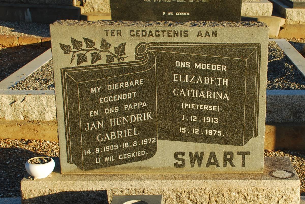SWART Jan Hendrik Gabriel 1909-1972 &amp; Elizabeth Catharina PIETERSE 1913-1975