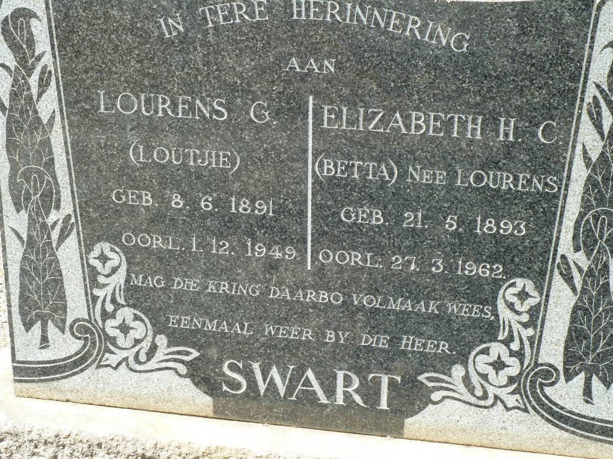 SWART Lourens G. 1891-1949 &amp; Elizabeth H.C. LOURENS 1893-1962