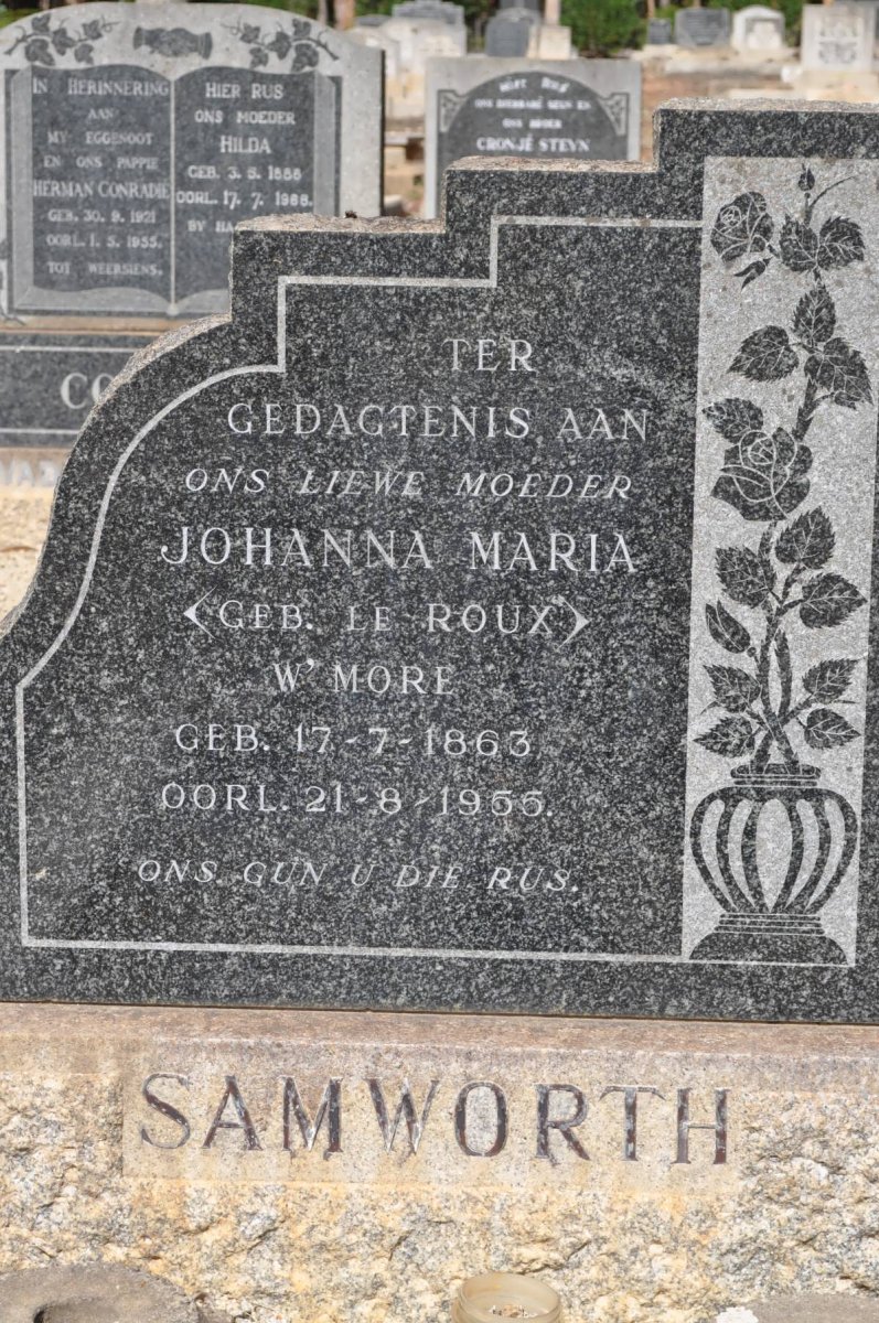 SAMWORTH Johanna Maria nee LE ROUX 1863-1955