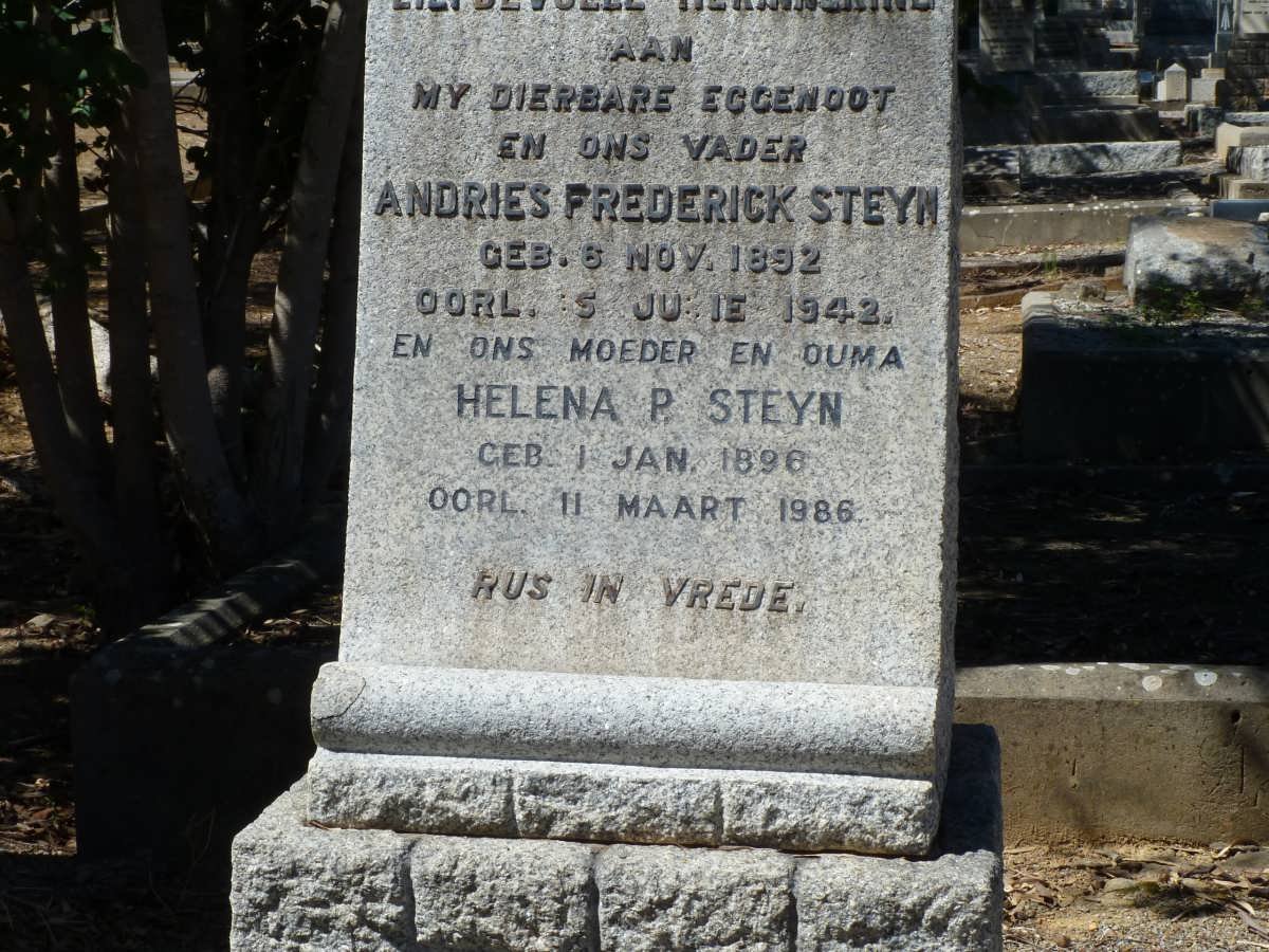 STEYN Andries Frederick 1892-1942 &amp; Helena P. 1896-1986