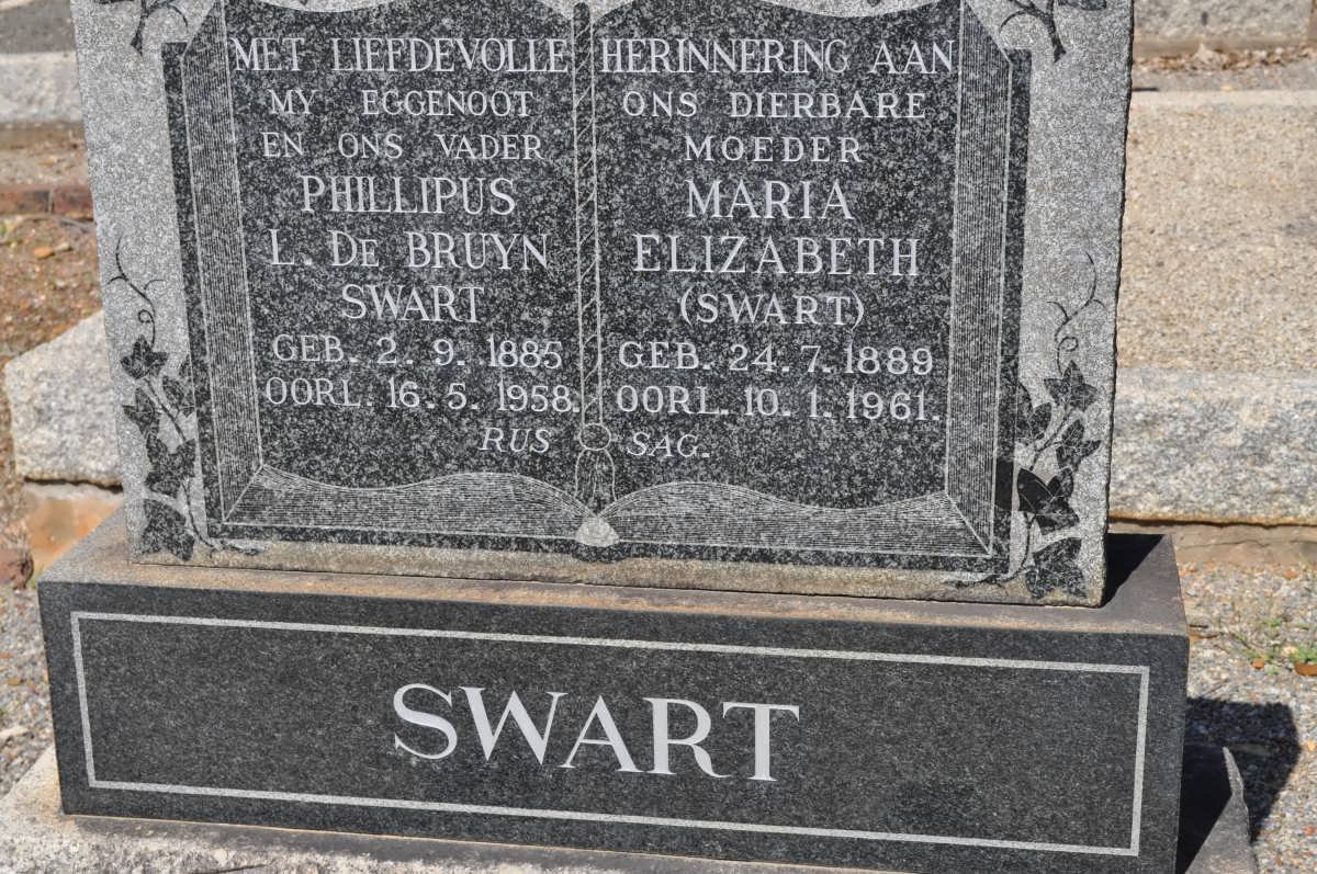 SWART Phillipus L. De Bruyn 1885-1958 &amp; Maria Elizabeth SWART 1889-1961