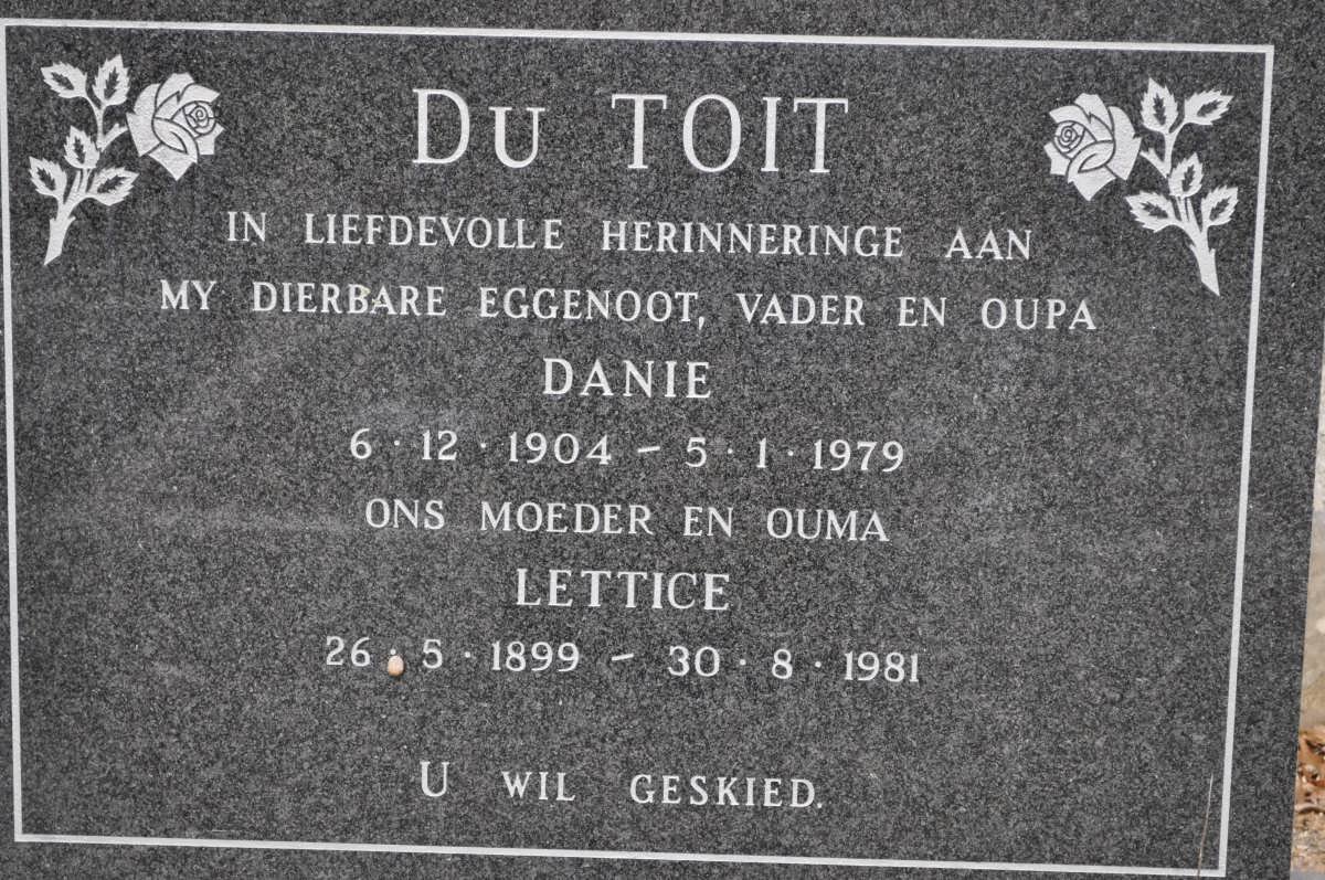 TOIT Danie, du 1904-1979 &amp; Lettice 1899-1981