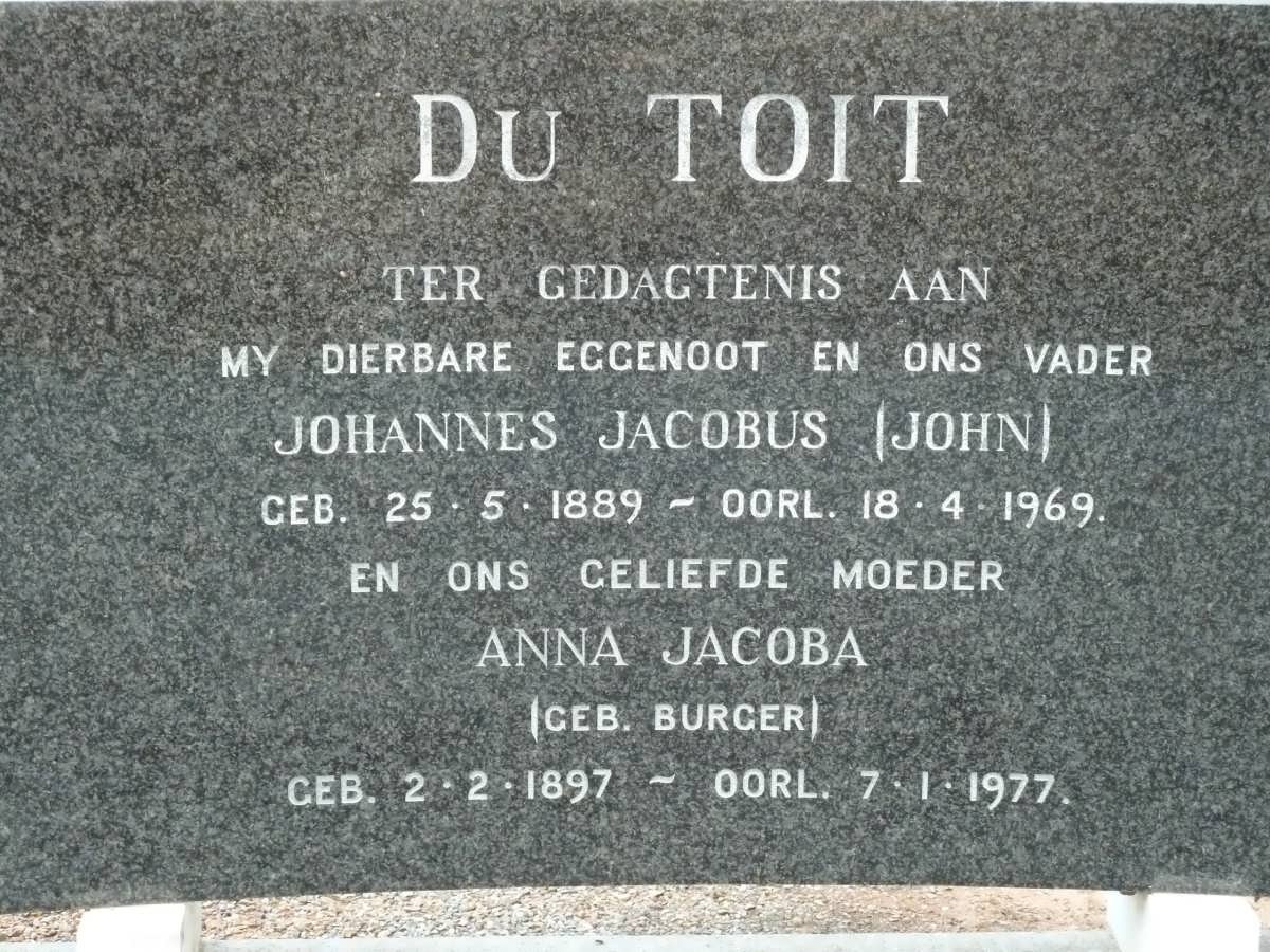TOIT Johannes Jacobus, du 1889-1969 &amp; Anna Jacoba BURGER 1897-1977