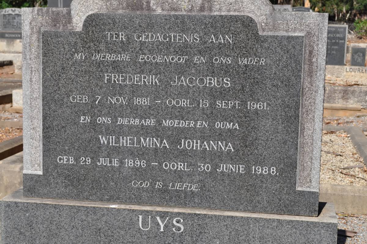 UYS Frederik Jacobus 1881-1961 &amp; Wilhelmina Johanna 1896-1988