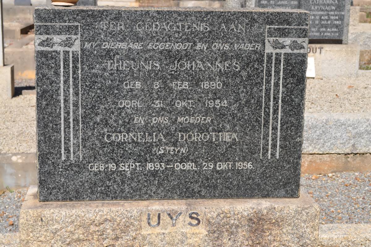 UYS Theunis Johannes 1890-1954 &amp; Cornelia Dorothea STEYN 1893-1956