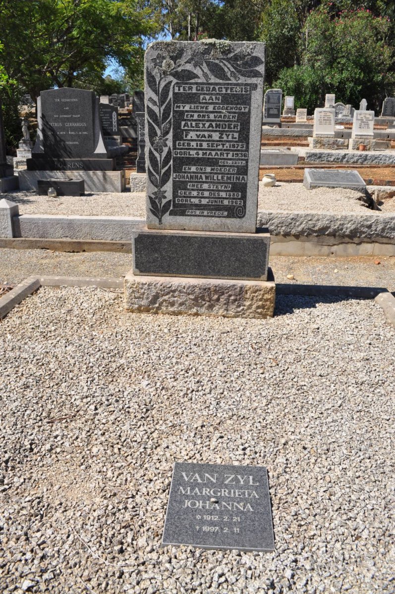 ZYL Alexander F., van 1875-1936 &amp; Johanna Willemina STEYN 1880-1962 :: VAN ZYL Margrieta Johanna 1912-1997