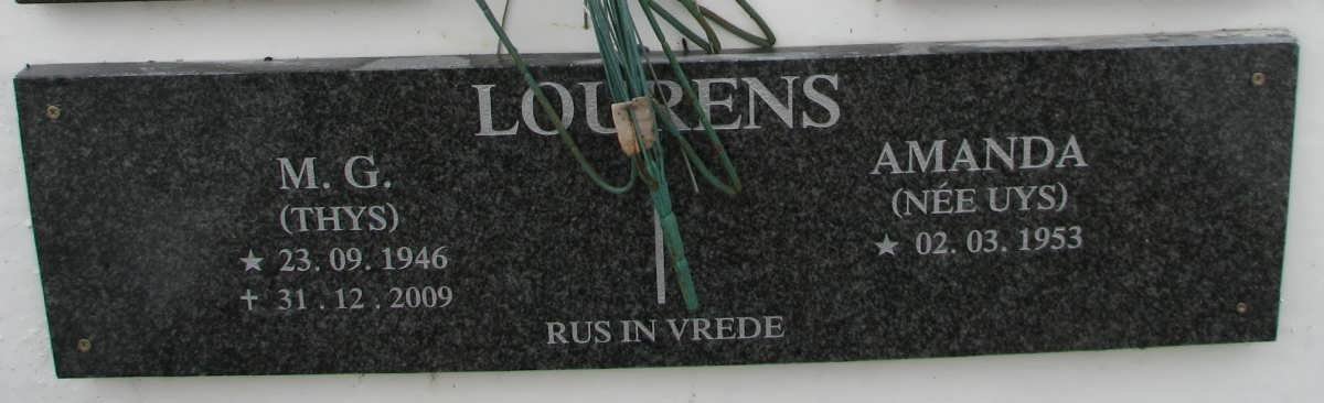 LOURENS M.G. 1946-2009 &amp; Amanda UYS 1953-