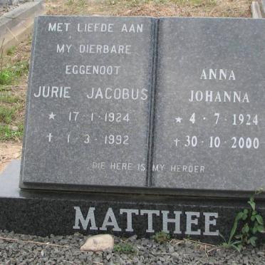 MATTHEE Jurie Jacobus 1924-1992 &amp; Anna Johanna 1924-2000