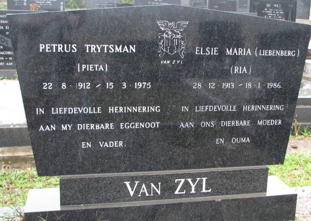 ZYL Petrus Trytsman, van 1912-1975 &amp; Elsie Maria LIEBENBERG 1913-1986
