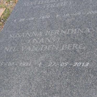 OLIVIER Mattheus Johannes 1930-2008 &amp; Susanna Berndina VAN DEN BERG 1931-2013